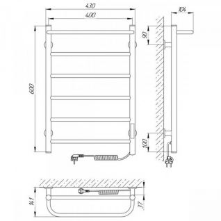 Полотенцесушитель электрический Laris Прайм П6 400/600 ХРОМ
