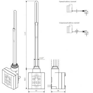 Комплект блок управления KTX 4 MU хром с Terma-split 300W, спиральный кабель с вилкой