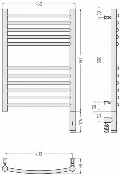 Полотенцесушитель электрический Сунержа Богема 3.0 выгнутая, правый МЭМ
