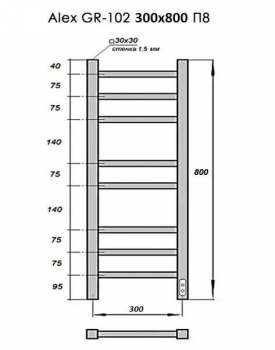 Полотенцесушитель Электрический с/т GROIS Alex GR-102 П8 RAL9016 U белый