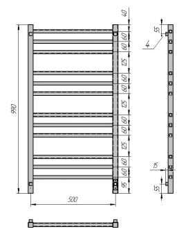 Полотенцесушитель электрический Grois Alex GR-104 500/1000 П12 RAL9005 U черный матовый