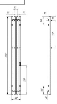 Полотенцесушитель Электрич. с/т GROIS Quartet GR-125 180х1500 П3 RAL 9003 R 