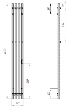 Полотенцесушитель Электрич. с/т GROIS Quartet GR-125 180х1500 П3 RAL 9003 R 