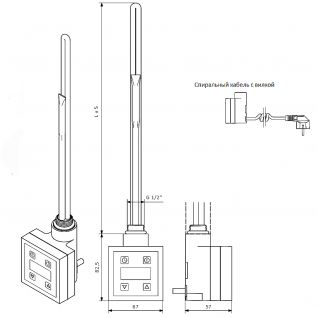 Комплект блок управления KTX 3 MU черный с Terma-split 600W, спиральный кабель с вилкой