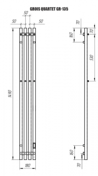 Полотенцесушитель Электрич. с/т GROIS Quartet GR-135 180х1500 П3 RAL 9016 R 