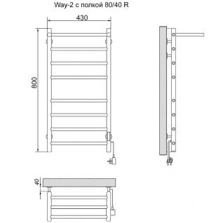 Полотенцесушитель электрический Ника Way-2  Универсальный с полкой черный матовый