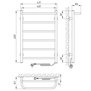 Полотенцесушитель электрический Laris Прайм ЧК П6 400x600 белый матовый